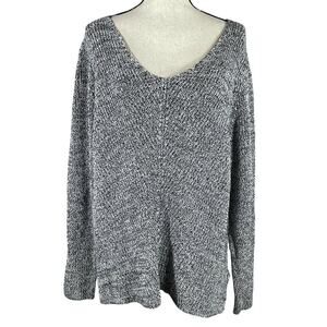 Style & Co 1X-Large Sweater V-Neck Long Sleeve Stretch Hi-Low Marled Gray Black